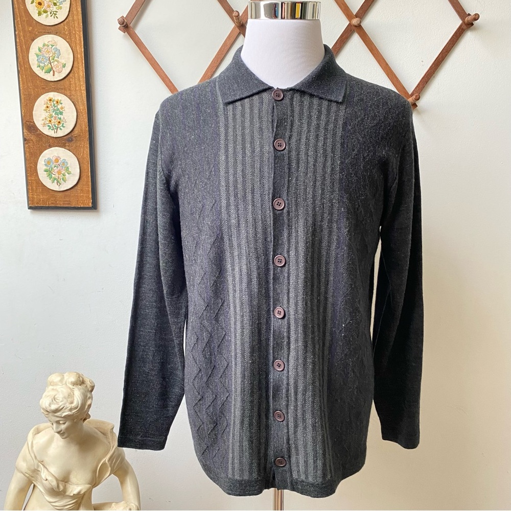 Vintage Wool Knit Button Down Shirt Medium
